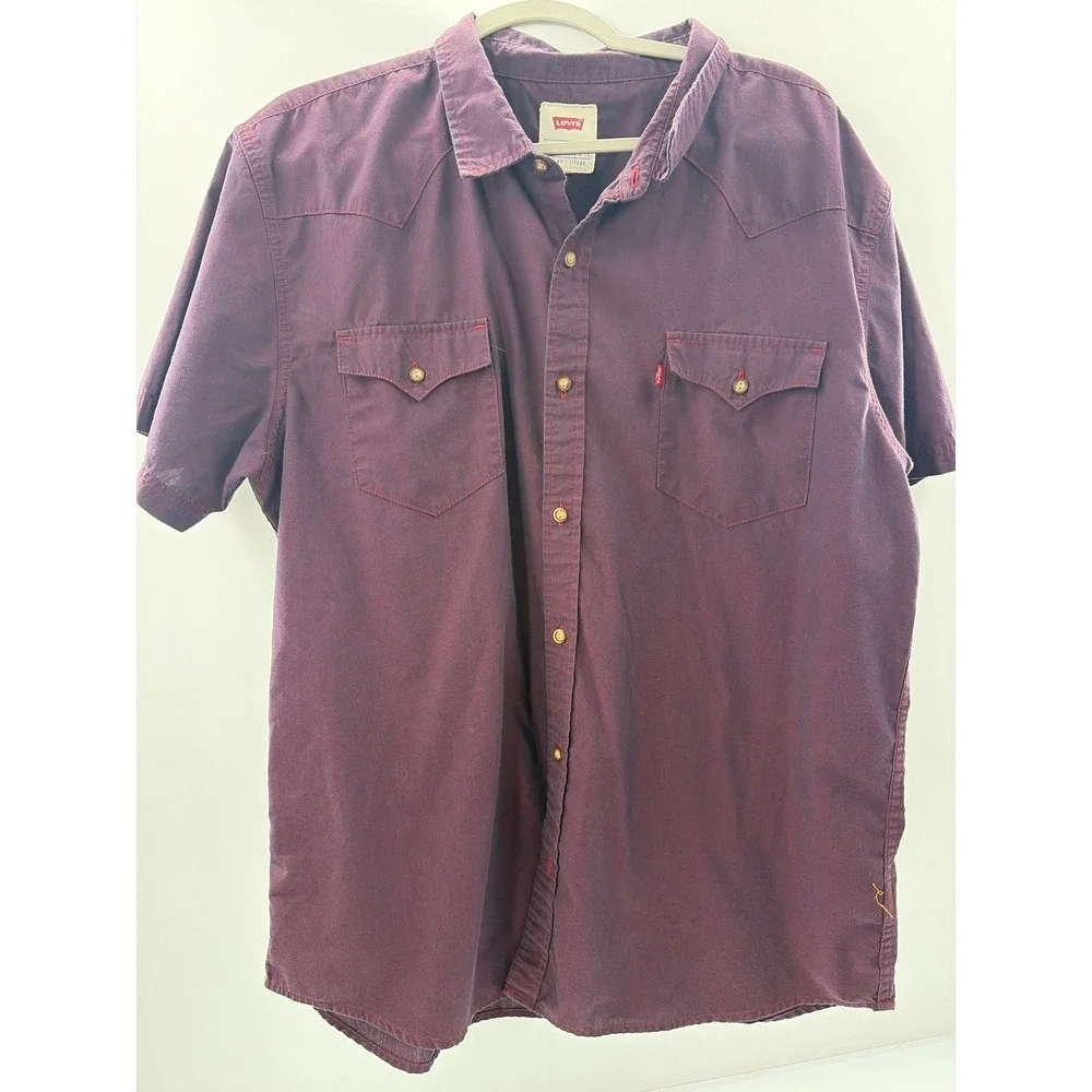 Levis Mens XXL Western Shirt Short Sleeve Burgundy Maroon Button Up 117508